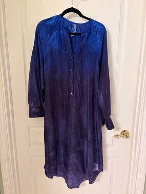 Raquel Allegra Blue to Purple Ombre Silk Midi Dress